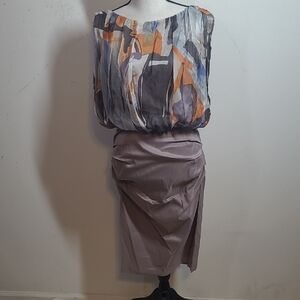 Suzi Chin Gray and Orange Pencil Skirt